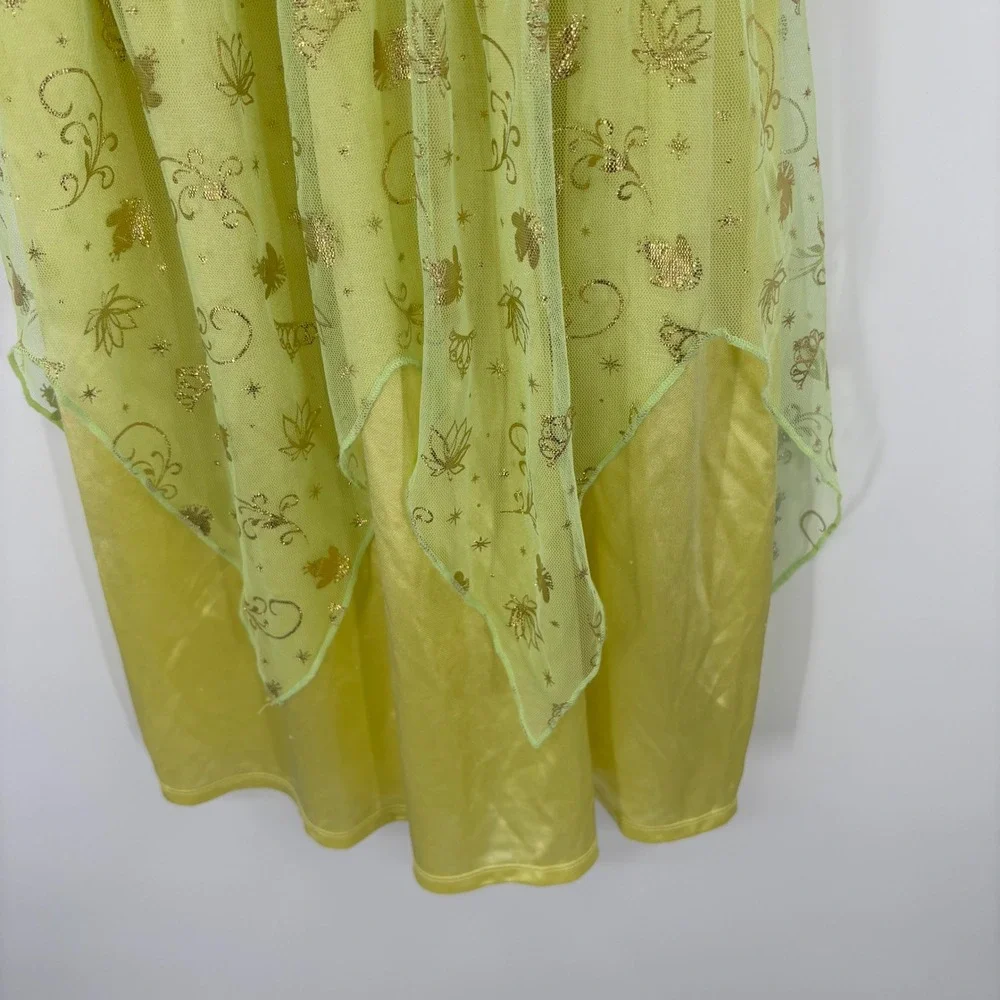 Disney Tiana Nightgown Kids Size 6 Green Yellow Princess Frog Glitter Sleepwear